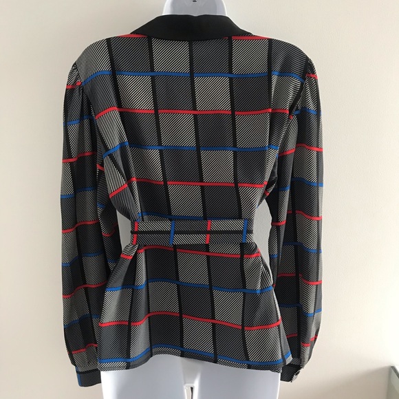 St.Michael Chic Plaid Pattern Black Collared Button Down Shirt with Belt 90’s - Picture 2 of 16